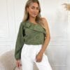 Vajen one shoulder top groen