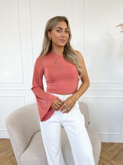 Maily one shoulder top koraal