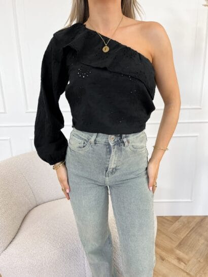 Vajen one shoulder top zwart