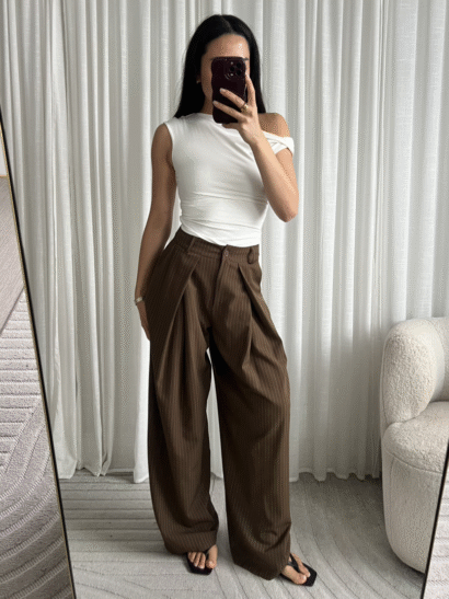 pre order Roxe pantalon gestreept bruin