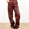 Molly leren wide leg broek bordeaux