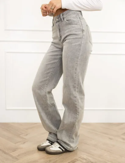 Lynn wide leg jeans mid rise licht grijs