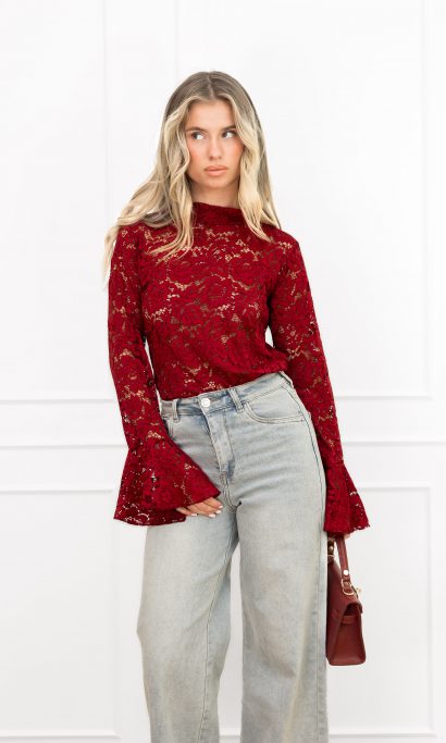 Luus kanten top bordeaux rood