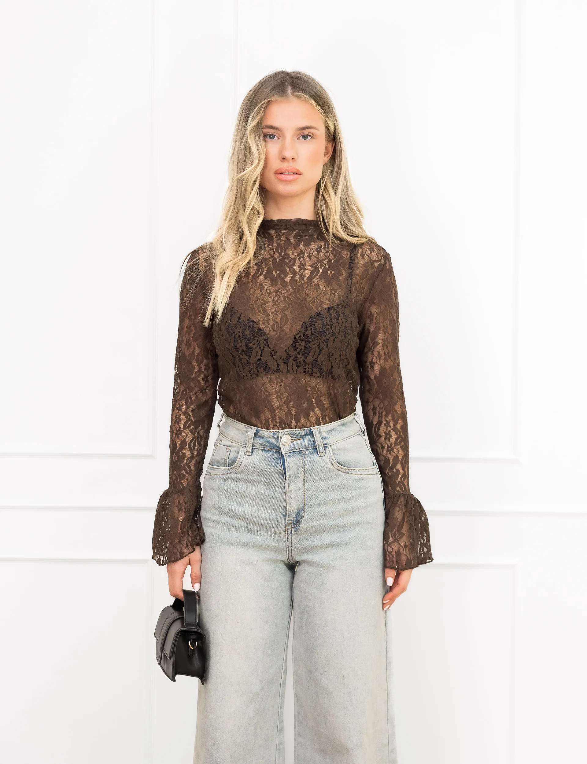 Yenna kanten top bruin - Afbeelding 2