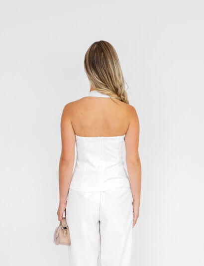 Dames haltertop met aangesloten pasvorm en zijsrits, gecombineerd met bijpassende pantalon