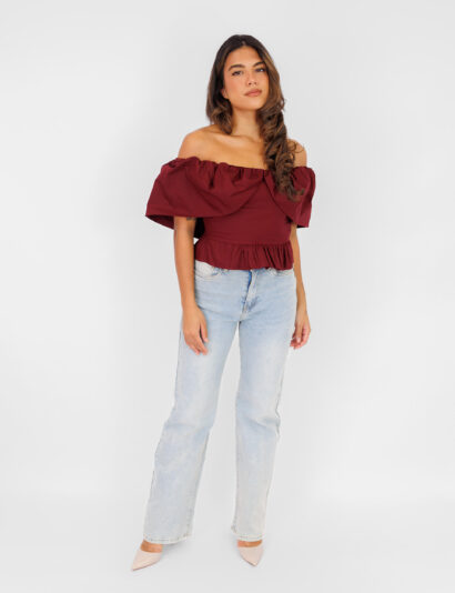 Alternative view of Bodien off shoulder top bordeaux rood