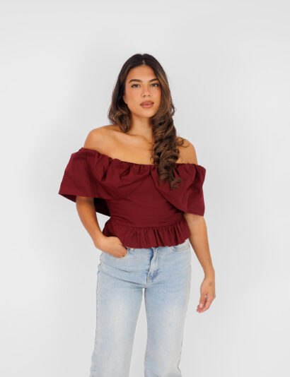 Bodien off shoulder top bordeaux rood