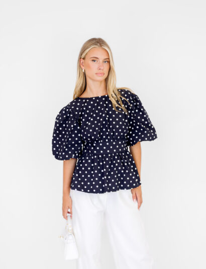 Yara polka dot top donker blauw
