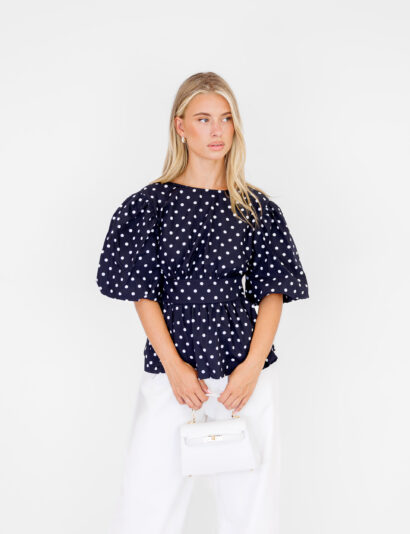 Alternative view of Yara polka dot top donker blauw