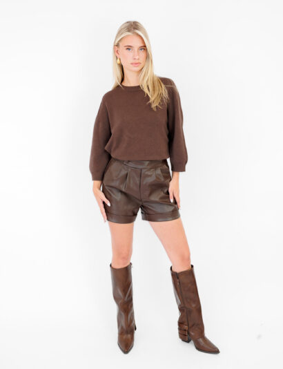 Alternative view of Flo leren short donker bruin