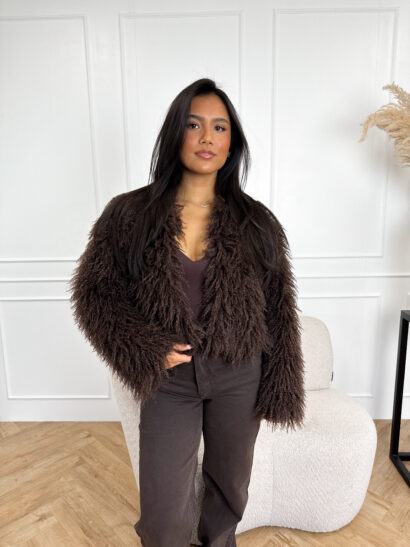 Seline faux fur jas bruin