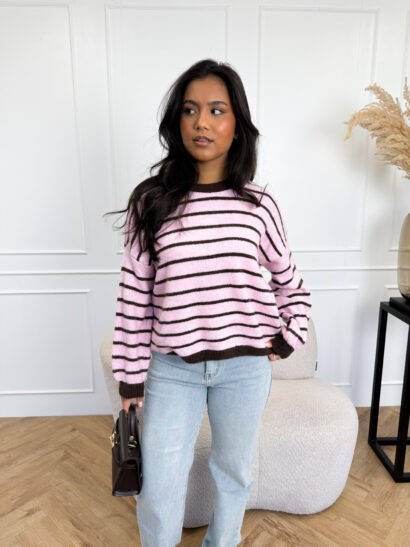 Demi streep trui roze